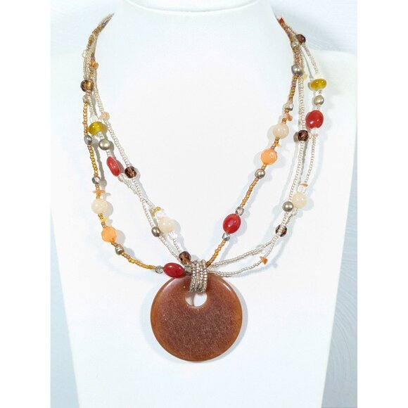 Lia Sophia Pumpkin Spice Necklace Stone Beaded Multi Strand Statement 18" - Picture 1 of 9